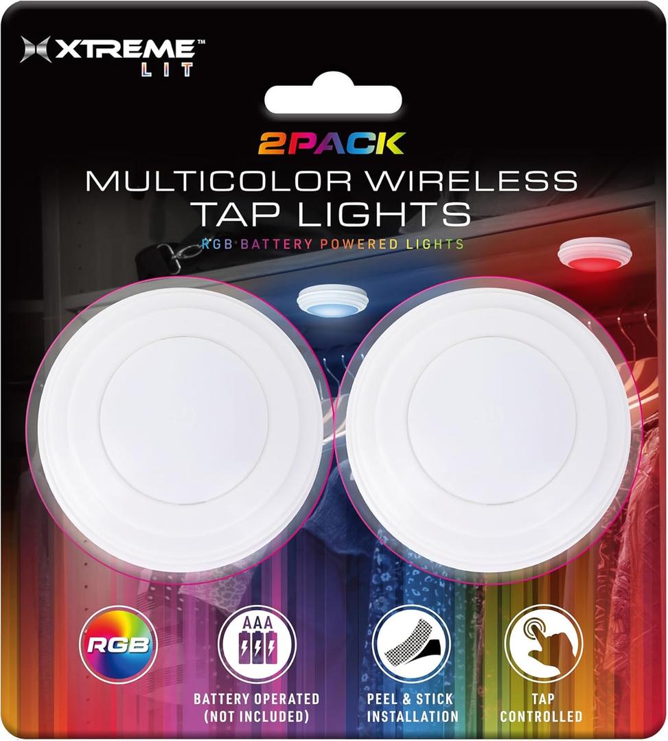 Xtreme 2pk Round LED Tap Puck Lights: Multi-Color Touch Control for Versatile Lighting
