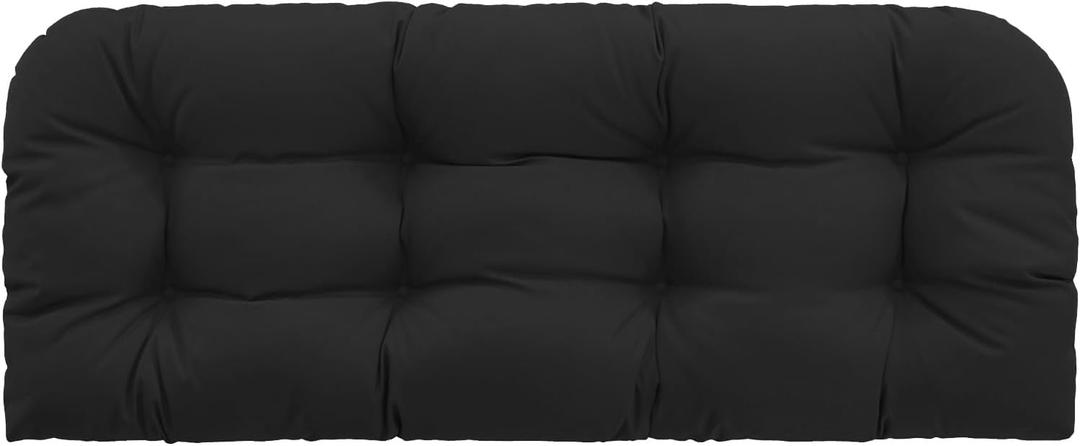 Outdoor Bench Cushion 41x19x4 Inch Loveseat Pad, Black | Tufted Seat Cushions with Ties for Patio Furniture Wicker Sofa Swing Settee, Waterproof Fade Resistant, Indoor Outside Use