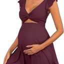 Charmo Ruffle Ribbed Maternity Swimsuit One Piece Cutout Pregnancy Bathing Suits Push Up Twisted Swimwear Swim Dress S