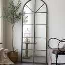 Floor Length Mirror, Black Wall Mirror, 56"x22" Large Arched Window Pane Mirrors, Oversize Farmhouse Full Body Standing Mirrors for Living Room, No Stand