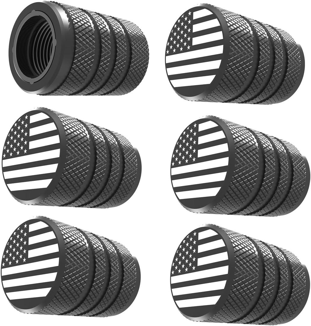 4 x Tire Valve Stem Caps, Black, 6 pcs/Pack, Anodized Aluminum Tire Valve Cap Set, Corrosion Resistant, Universal Stem Covers for Cars Trucks Motorcycles SUVs and Bikes (Black)