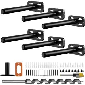 6pcs Wall Shelf Brackets Heavy Duty Floating Shelf Bracket Hidden,Invisible Black Shelving Brackets Decorative Floating Shelf Hardware Heavy Duty,Metal Shelf Support Bracket(4"-6pcs)
