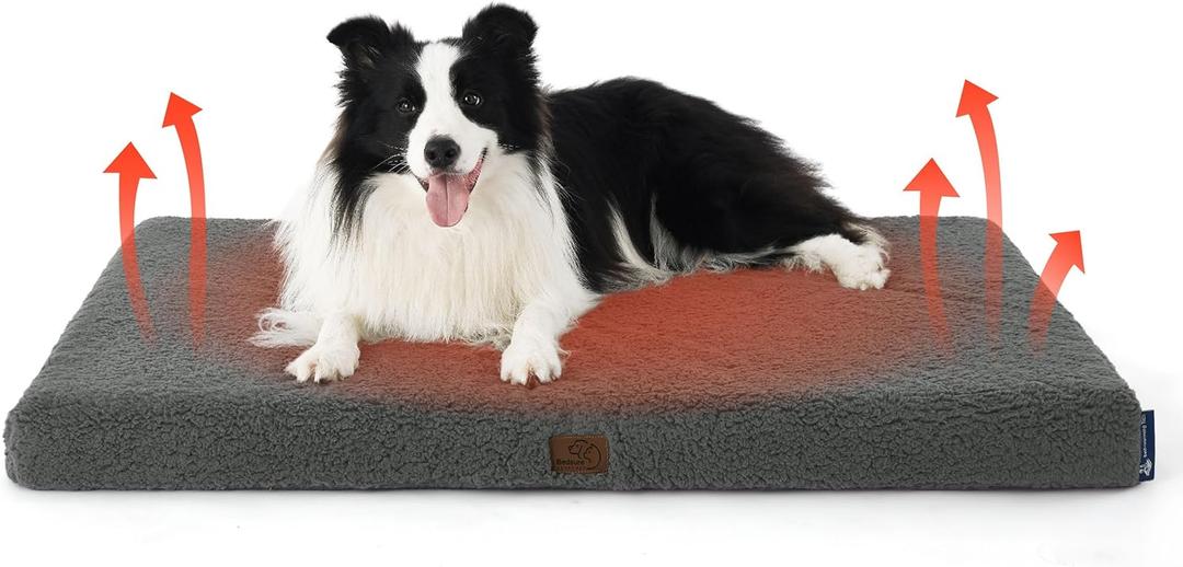 Bedsure Self Warming Dog Beds Large Sized Dog - Comfy Puppy Beds with Removable Washable Cover, Orthopedic Egg Crate Foam Pet Mat, Suitable for Pet Up to 65 lbs (36"L x 27"W x 3"Th, Ashen Grey-Self Warming Version)