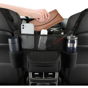 Leather Car Seat Organizer for Handbag/Purse Fits Between Front Seats, Holds Wallet, Phone & Essentials. (Modle A/Black)