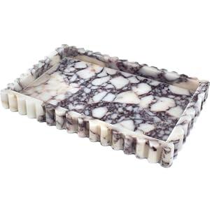 YMXYJM Natural Marble Tray for Bathroom, Real Stone Decorative Vanity Tray with Fluted Edge, Large Marble Serving Storage Tray for Kitchen Counter, Dresser, Home Decor, 11.8" x 8", Calacatta Viola