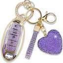 Key Fob Cover with Diamond Keychain, Car Key Holder Compatible with Nissan Altima Rogue Sentra Pathfinder Frontier Maxima Titan Murano Kicks Juke Versa Armada GTR 5 Buttons, (Purple-Heart)