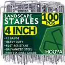 100 Pack Landscape Staples 4 Inch 12 Gauge Garden Stakes Galvanized Garden Staples Pins Anti-Rust Ground Stakes for Weed Barrier, Irrigation Tubing, Yard Lawn, Landscape Fabric