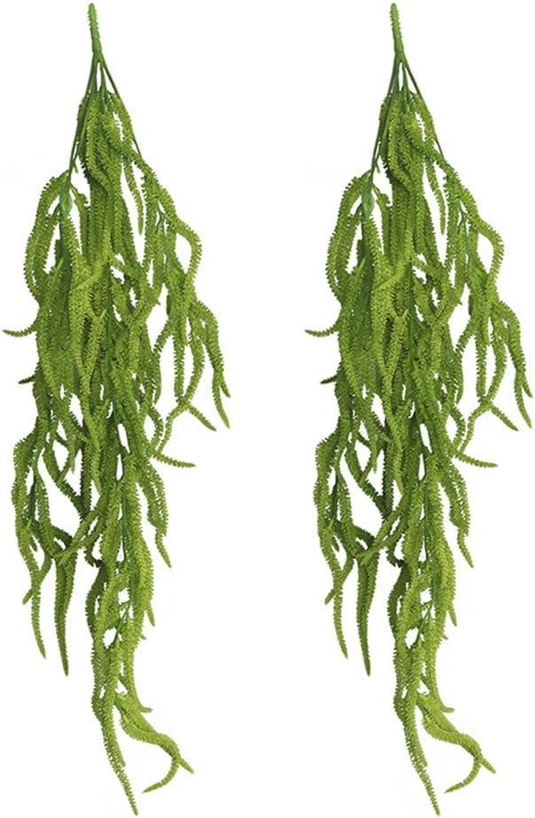 2 Pack 32 Artificial Hanging Plants Faux String of Pearls Plant Fake Green Amaranthus Flower Wall Hanging Lover Tears Wedding Home Garden Decoration