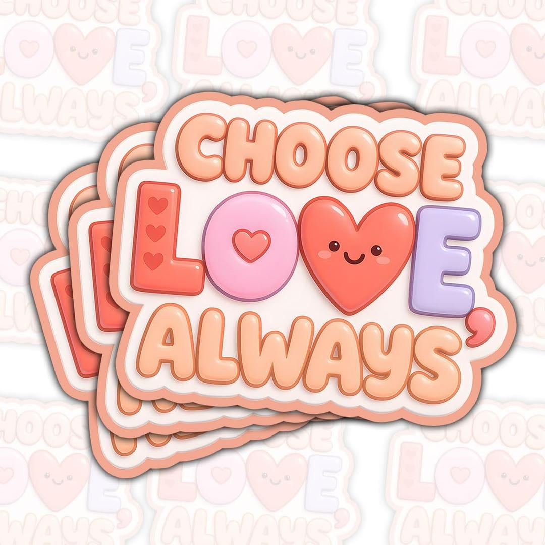3PCS Choose Love Always Cute Heart Positive Quote Pastel Aesthetic Kindness Motivational Sticker Waterproof Vinyl Decal for Laptop Water Bottle Phone Journal Gift 3" (3 inches)