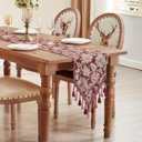 Loom and Mill Vintage Jacquard Table Runner 108 inches Long, Elegant Floral Pattern Dining Table Runners with Tassels, Great for Table Setting Kitchen Dresser Party Decor(Burgundy, 13x108in)