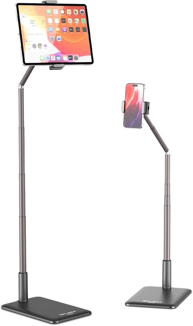 VIJIM Tablet Floor Stand Holder, Phone Stand for Recording, Adjustable Cell Phone & Tablet Holder for Floor, Compatible with iPad Pro Air Mini, Galaxy Tab, iPhone & 4.6-12.9 Inch Devices