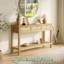 SUPERJARE Rattan Console Sofa Table with Outlets and USB-C Port, 3 Drawer Entryway Table with Synthetic Rattan Surface, Open Shelf, Behind Couch Entry Foyer Hallway Storage, Natural, 11"D x 47.2"W x 31.5"H