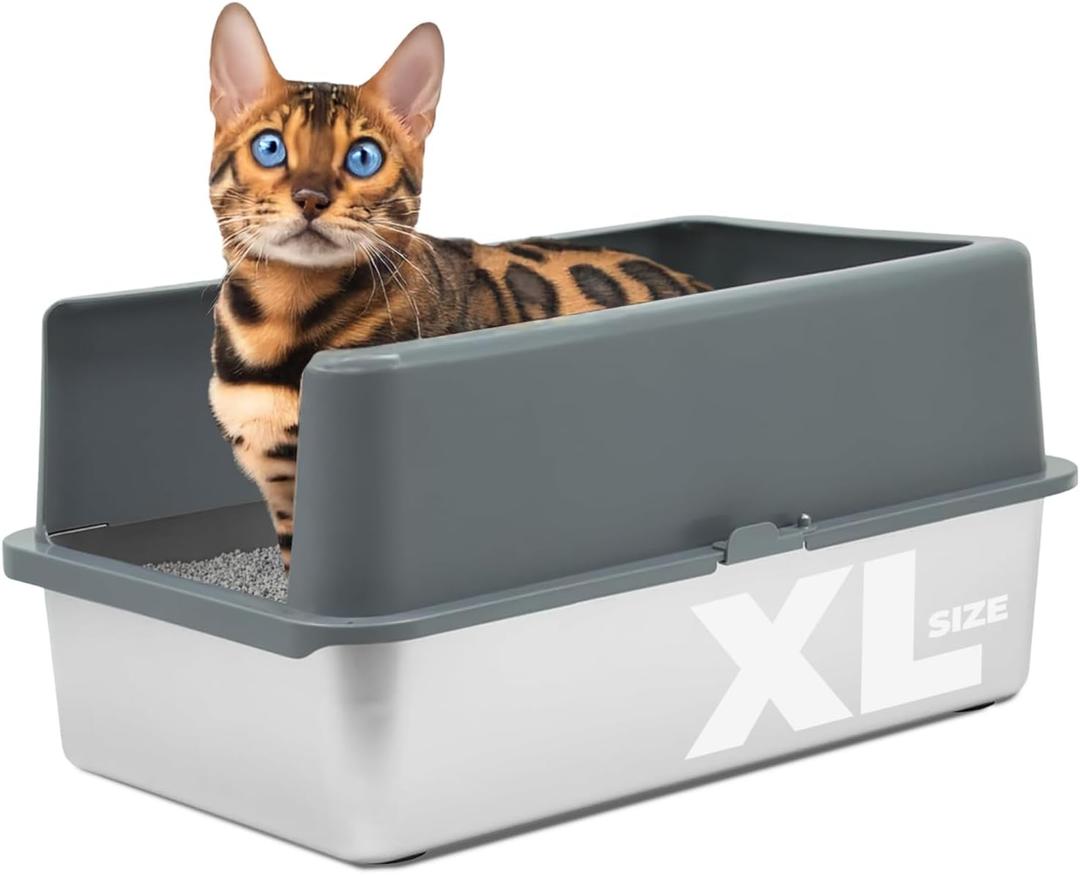 iPrimio XL Stainless Steel Litter Box with Lid - High-Sided Metal Litter Box with Enclosure for Big Cats - Easy to Clean, Rust-Resistant, and Durable - Never Absorbs Odors - 23.5 x 15.5 x 6 in