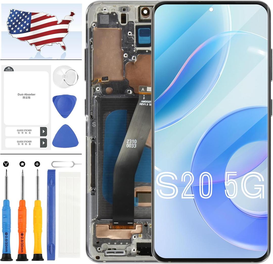 OLED for Samsung Galaxy S20 5G Screen Replacement SM-G981 SM-G981F SM-G981U LCD Display Digitizer Screen Touch Repair Kit with Frame(with Fingerprint Function,Not for 4G) (Gray)
