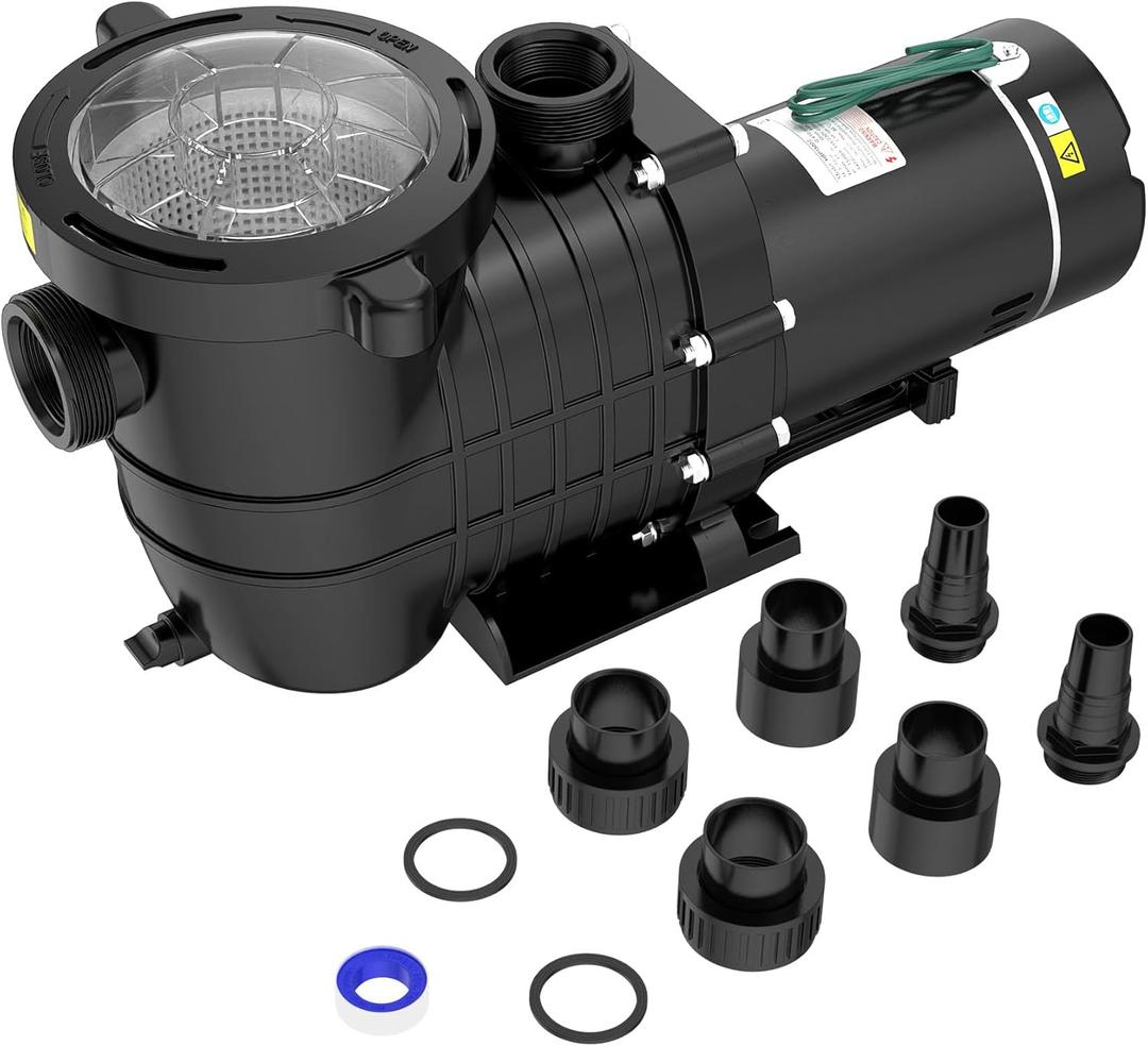 Seeutek 1.5 HP Pool Pump for Above Ground & Inground Pools  6600 GPH Self-Priming, Dual Voltage (115V/230V), 60HZ Silent Operation, Includes Strainer Filter Basket. (Matta Black)