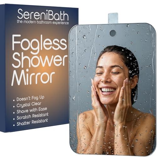 SereniBath Shower Mirror - Fogless for Shaving & Washing Your Face - Anti-Fog - for Men & Women - Exfoliate, Scrub and Groom Your Face
