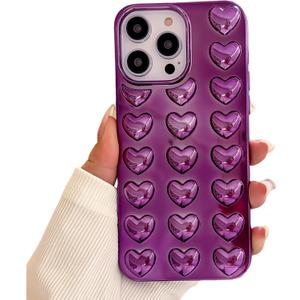 Pretaco for iPhone 15 Plus Case, [Premium Chrome Heart Black][Shiny Electroplated 3D Heart][Stylish Creative Case] Soft TPU Drop and Shock Resistant for Women and Girls 6.7