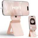 MOFT Phone Stand, Magnetic Phone Tripod Stand Stain-Resistant MOVAS Leather & Angle Adjustment & Strong Magnets Tripod for iPhone 16/15/14/13/12 (Included Metal Ring)-Peach Pink (without Card Slot)
