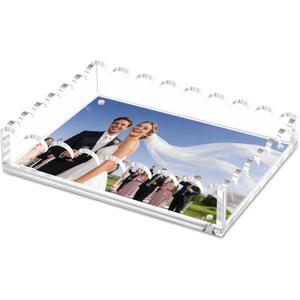 Acrylic Scalloped Tray with a Magnetic Mat for Photos Art Messages Serving Tray Organiser Includes Anti-Slip Pads for Coffee Table (8 * 10 Inch)
