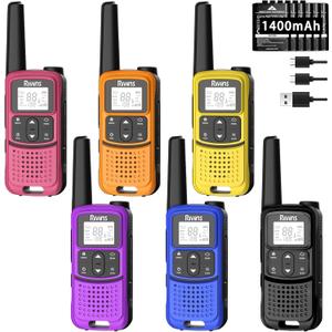 Radios Walkie Talkies Long Range: Rivins F22 Rechargeable Walkie Talkies for Adults, NOAA, 1400mAh Li-ion Battery USB-C Cable, LED Flashlight, VOX FRS Two Way Radio for Hiking Camping,6 Pack
