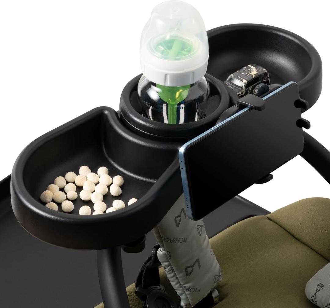 Universal Stroller Snack Tray - 4-in-1 Clip on Strollers Cup and Phone Holder Attachment Accessories, Double Bottle Drink Cupholder Tray for Bike Walker Wheelchair