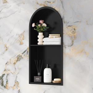 Stainless Steel Shower Niche 12" X 24", 2-Tiers Arched Niche, Black