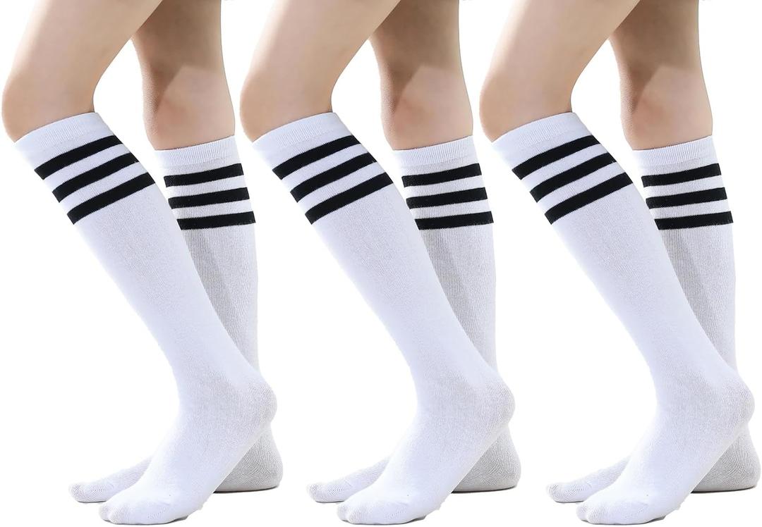 TOCONFFON Youth Soccer Socks Kids Boys Girls Baseball Outfit Knee High Softball Long Socks for Football Volleyball Athletic (White)