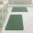 MIULEE Green Set of 2 Ultra Thin Bathroom Rugs, Rubber Bath Mats for Bathroom Non Slip, Quick Dry Absorbent Bath Rug Machine Washable, Fit Under Door, Shower, Sink, Spring Home Decor, 17x27 Inch