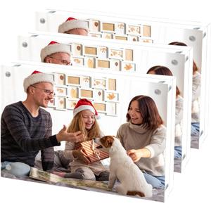 Acrylic Picture Frame 5x7, Double Sided Photo Frames for Refrigerator with Magnetic Corners, Transparent Acrylic Frame for Desk or Tabletop Display Family,Wedding, Baby Pictures, (3 Pack)