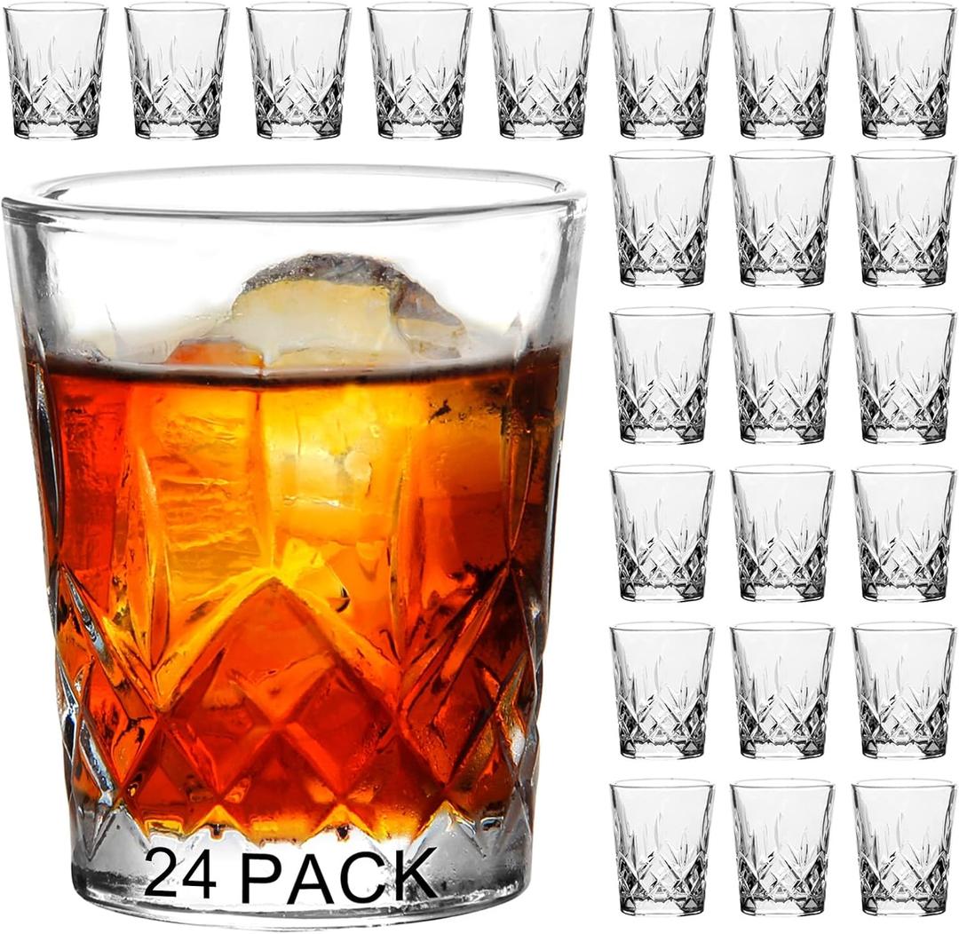 Ruckae 24 Pack 1.5oz Shot Glasses Set Crystal Shot Glass Bulk Clear Cone Shot Glasses for Vodka Tequila Whiskey Liquor (Transparent)