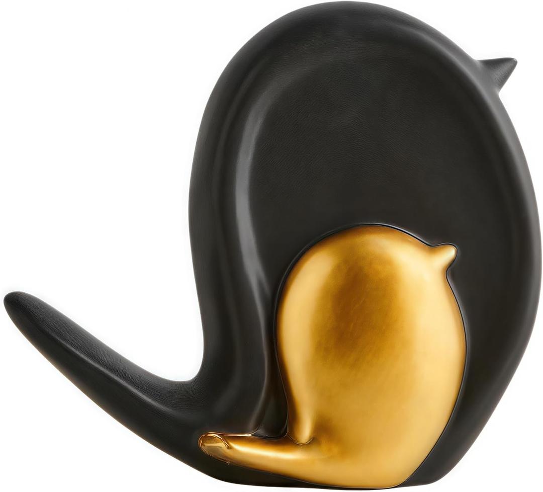 Bird Statue Home Decor-Bird Bath&Desk or Book Shelf Decor Figurines (Black and Gold)