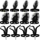 Seematn 12 Pcs 1920s Flapper Headband Flapper Headpiece 1920s Accessories Feather Headband for 20s Theme Party Carnival (Black)