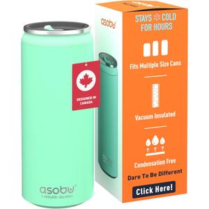 asobu Multi Can Cooler Insulated Sleeve fits for Slim and Standard 12 Oz and 16 Oz Hard Seltzer, Soda, Beer or Energy Drinks and All Standard Size Beer Bottles (Teal)