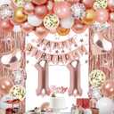11th Rose Gold Birthday Party Decorations for Girls, Rose Gold Happy Birthday Banner, Fringe Curtains, Heart Foil Balloons, Confetti Balloons, Cake Topper for 11th Birthday Decorations