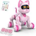 STEMTRON Programmable Remote Control Robot, Robotic Cat & Dog, RC Robot with Touch Sensing, LED Eyes, Dance & Music, Sticker