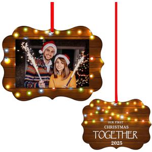 SICOHOME Our First Christmas Together Ornament 2025 - Rustic First Married Picture Frame Ornament Gift for Couples Newlywed Engaged Ornaments for Christmas Tree Decorations