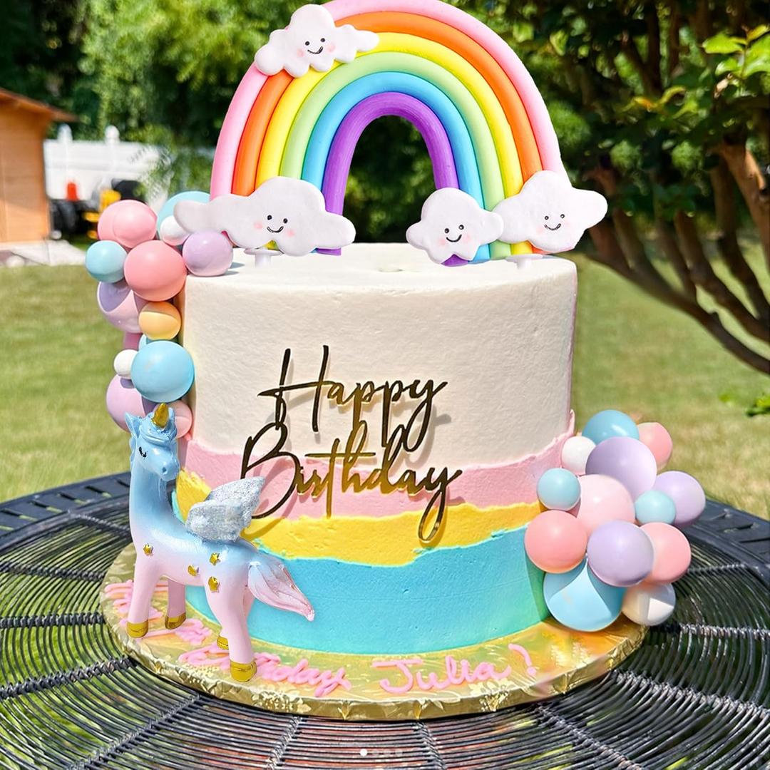 LaVenty Pony Unicorn Cake Decoration Pony Birthday Decoration Rainbow Cake Topper Unicorn Party Favors Rainbow Birthday Decoration for Girl (Blue)