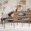 Modern Faux Leather Dining Chairs, Set of 2, Mid Century Style Armless Accent Chairs with Black Metal Legs, Elegant and Durable Design for Dining Room, Office, or Living Room, Black/Walnut20.47"