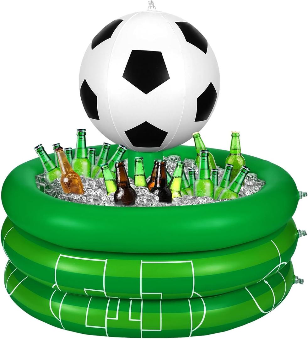 Bencailor Inflatable Cooler Inflatable Football Drink Cooler Toss Game Party Decoration Rugby Basketball Baseball Blow up PVC Ice Serving Bar for Sport Party Supplies Game Day Beer (Green, Soccer)
