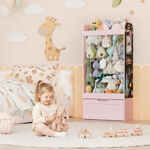 51.2"H Wooden Stuffed Animal Organizer with Toy Storage Drawer Blackboards, Large