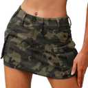 ELLEVEN Mini Cargo Skirts for Women High Stretchy, Low Waist Y2k Skirt Button Cute Denim Bodycon Jean Skirt with Pocket Camo X-Large