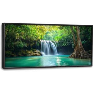 Extra Large Wall Art for Living Room Framed, Forest Waterfall Oversized Wall Decor Pictures, Nature Scenery Trees Landscape Canvas Print Painting, Framed Artwork Bedroom Office Home Decor 30"x60"