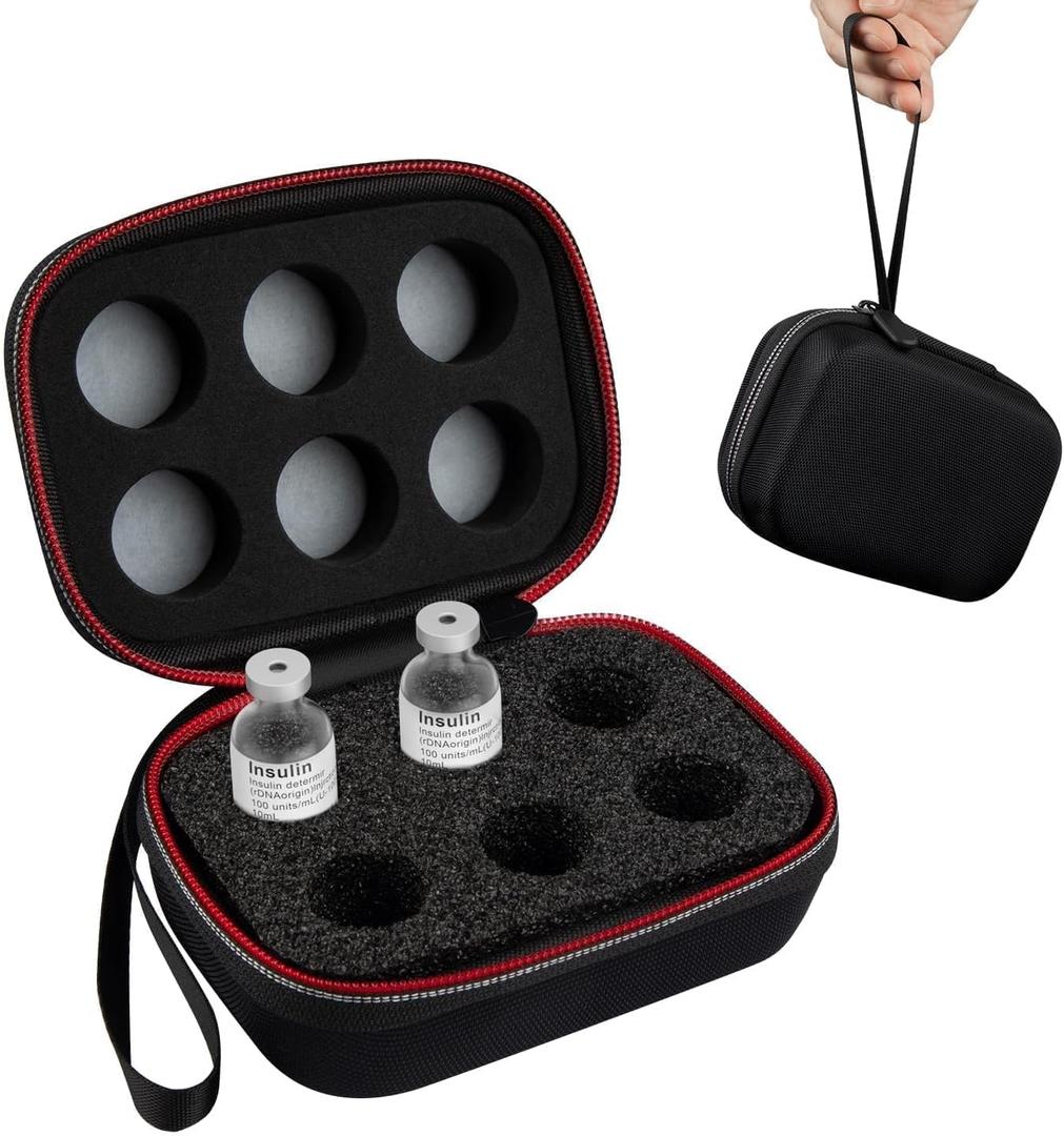 Mviioe Insulin Holder Fridge Storage Carrying Case, Insulin Vial Organizer Bag Fitting 10ml Vial Short Size, Removable Design with 2 Sizes Slot Foam(6 Slots)
