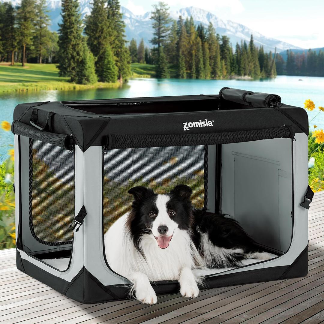 ZOMISIA 36 Inch Collapsible Dog Crate for Large Dogs - Portable Dog Travel Crate Soft Sided with Breathable Mesh Windows, Foldable Dog Kennel for Indoor and Outdoor, Grey, Size: 36.0"L x 25.0"W x 25.0"H