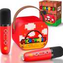 Pixel Super Bro Birthday Party Decoration Toys mini Karaoke Machine for Kids Boys Toys Age 4-6 Toys for Boys Birthday Gifts for 4 5 6 7 8 9 10 Years Old Boy Toys Age 6-8 with 2 Microphones