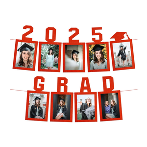 KatchOn, Red Graduation Photo Banner 2025 - Large, 10 Feet, 2025 Grad Banner | Graduation Banner Class of 2025 Personalized | Felt Graduation Picture Banner for Graduation Decorations 2025