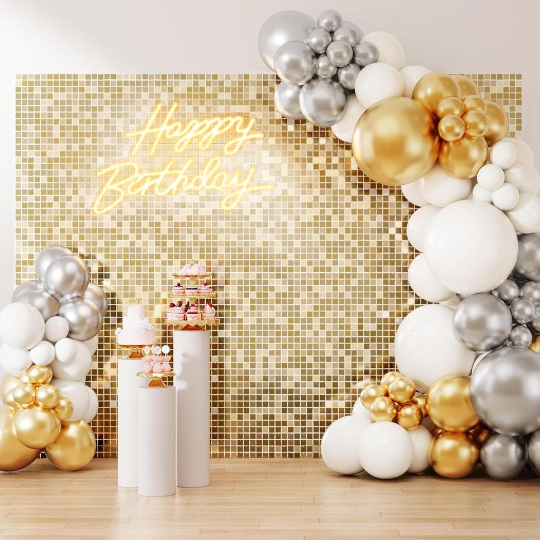 Champagne Gold Shimmer Wall Backdrop, 49pcs Sequin Panels