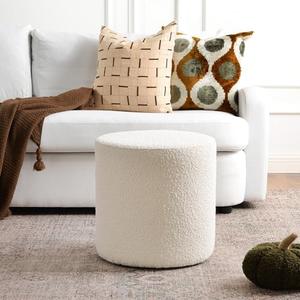 KINWELL Modern Round Boucle Upholstered Ottoman with Soft Padded Seat, Multi-Functional Sofa Footrest, Side Table, Extra Seating for Living Room, Bedroom, Entryway (18" Dx 18" W x 18" H)