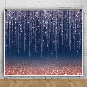 Navy Blue Glitter Backdrop 12x10ft Rose Gold and Blue Background for Photography Birthday Graduation Wedding Baby Shower Party Decorations Cake Table Banner Photo Booth Props