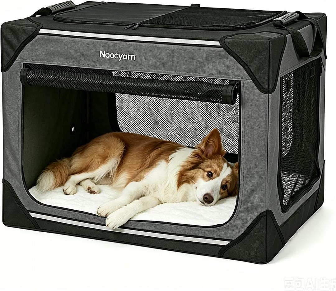 Collapsible Soft Dog Crate 36 Inch, Portable Travel Pet Crate for Large Dogs with 4-Door Mesh, Large Dog Kennel Indoor & Outdoor, Dark Grey